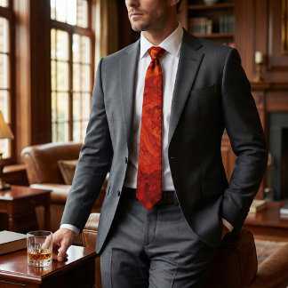 Fiery Orange Red Marble: Abstract Swirl Desgn Tie