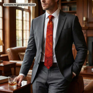 Fiery Orange Red Marble: Abstract Swirl Desgn Tie