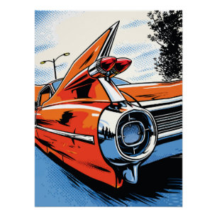 Fiery Orange Tailfin Pop Art Scene Poster