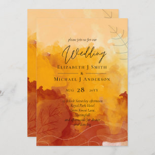 Fiery Orange Watercolor Abstract Sunset Wedding