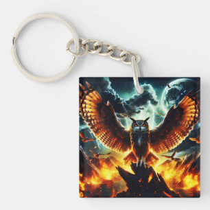 Fiery Owl Moonrise Keychain