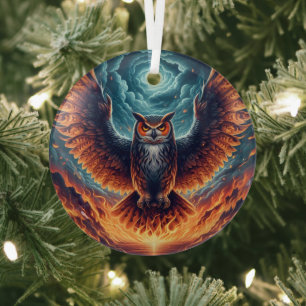 Fiery Owl Phoenix Ascension Glass Ornament
