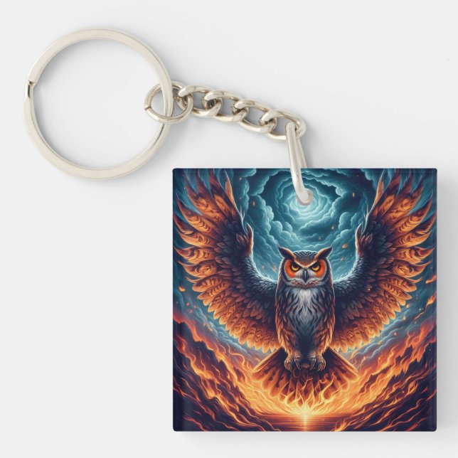 Fiery Owl Phoenix Ascension Keychain (Front)