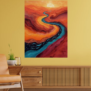 Fiery Path – Vibrant Abstract Sunset Landscape Poster