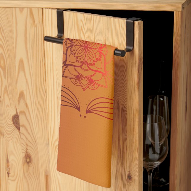 Fiery Petal Harmony – Radiant Nature Art Kitchen Towel (Thirds Fold)