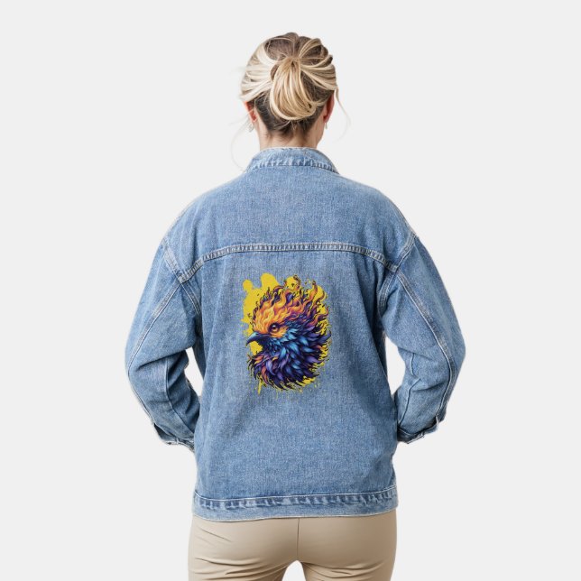 Fiery Phoenix Bird Art Denim Jacket (Model)