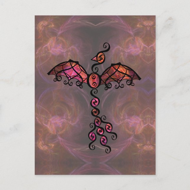 Fiery Phoenix Bird "Awake" Ornate Black Design Postcard (Front)