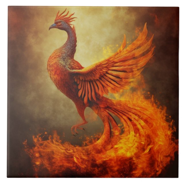Fiery Phoenix in Mist Ceramic Tile (Front)
