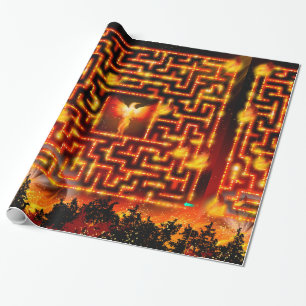 Fiery Phoenix Maze Wrapping Paper