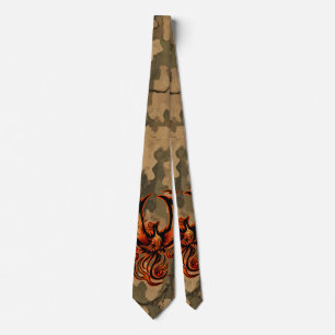 Fiery Phoenix Rising Fire Bird Camo Tie
