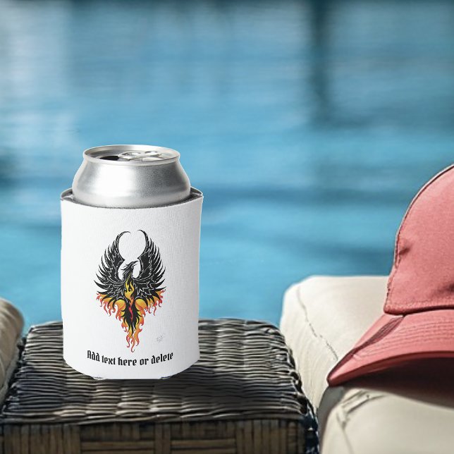 Fiery Phoenix Rising Firebird Black Tribal Flames Can Cooler (Creator Uploaded)