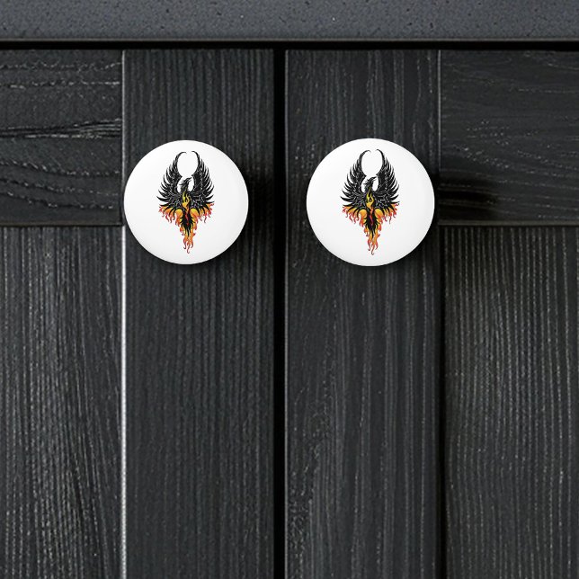 Fiery Phoenix Rising Firebird Black Tribal Flames Ceramic Knob (Creator Uploaded)