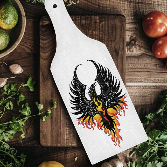 Fiery Phoenix Rising Firebird Black Tribal Flames Cutting Board (Creator Uploaded)