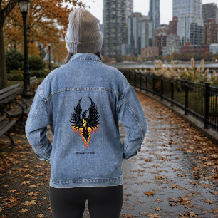 Fiery Phoenix Rising Firebird Black Tribal Flames Denim Jacket