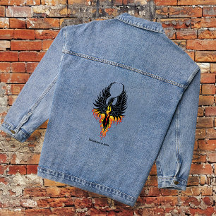 Fiery Phoenix Rising Firebird Black Tribal Flames Denim Jacket