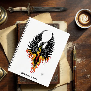 Fiery Phoenix Rising Firebird Black Tribal Flames Notebook