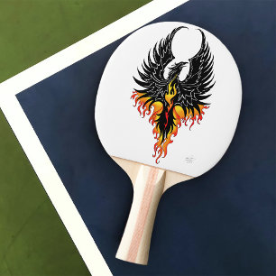 Fiery Phoenix Rising Firebird Black Tribal Flames Ping Pong Paddle