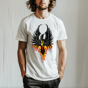 Fiery Phoenix Rising Firebird Black Tribal Flames T-Shirt