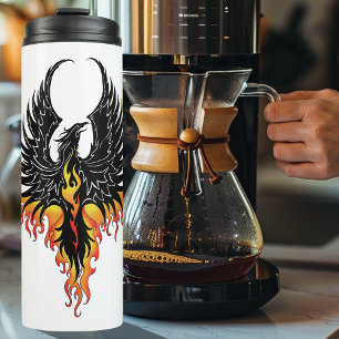 Fiery Phoenix Rising Firebird Black Tribal Flames Thermal Tumbler