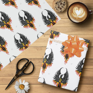 Fiery Phoenix Rising Firebird Black Tribal Flames Wrapping Paper