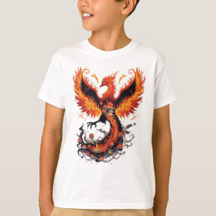 Fiery Phoenix Rising with Lotus Flowers T-Shirt