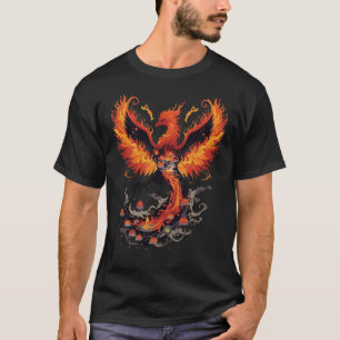 Fiery Phoenix Rising with Lotus Flowers T-Shirt