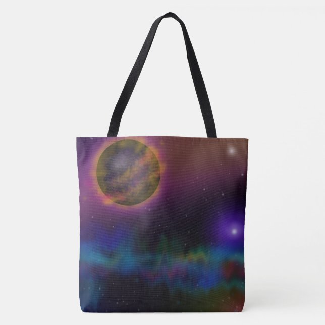 Fiery Planet and Stars Outer Space Tote Bag (Front)