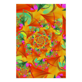 Fiery Psychedelic Spiral Fractal Abstract Geometri Poster