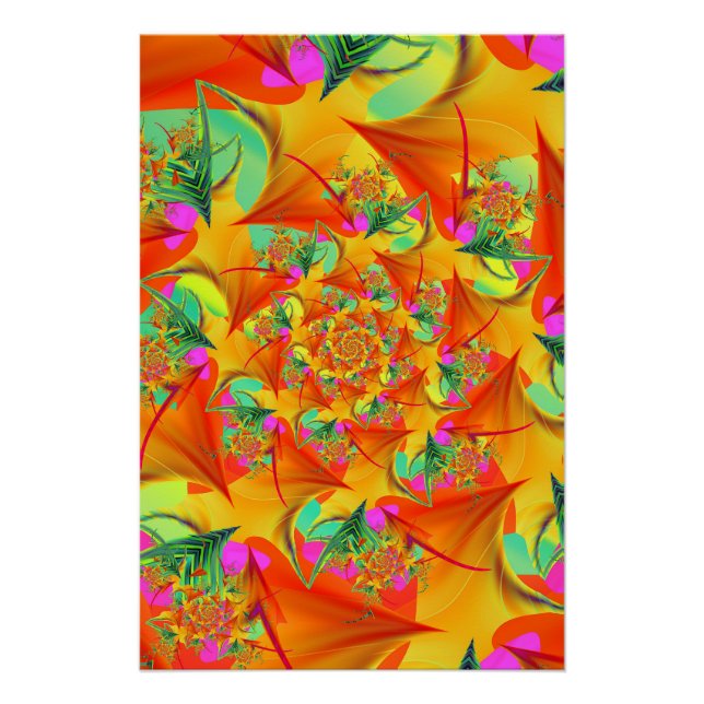 Fiery Psychedelic Spiral Fractal Abstract Geometri Poster (Front)
