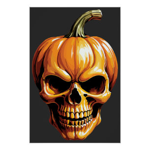 Fiery Pumpkin Skull for Halloween Poster