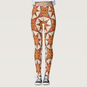 Fiery Red and Orange Starburst - Geometric Mosaic Leggings