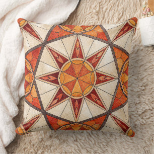 Fiery Red and Orange Starburst - Geometric Mosaic Throw Pillow