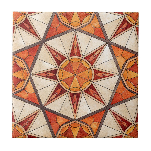Fiery Red and Orange Starburst - Geometric Mosaic Tile (Front)