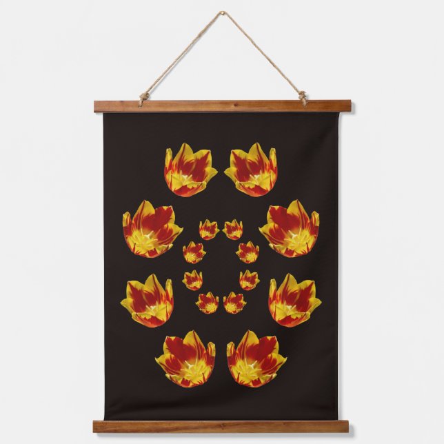 Fiery Red And Yellow Tulip Flowers Abstract Hanging Tapestry (Front)