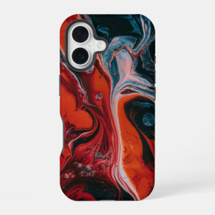 Fiery Red & Black Abstract Fluid iPhone 16 Case