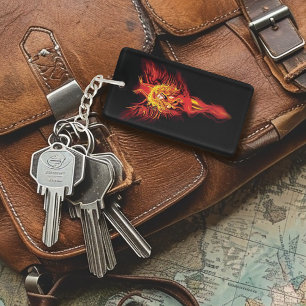 Fiery Red Fantasy Phoenix Woman Black Keychain