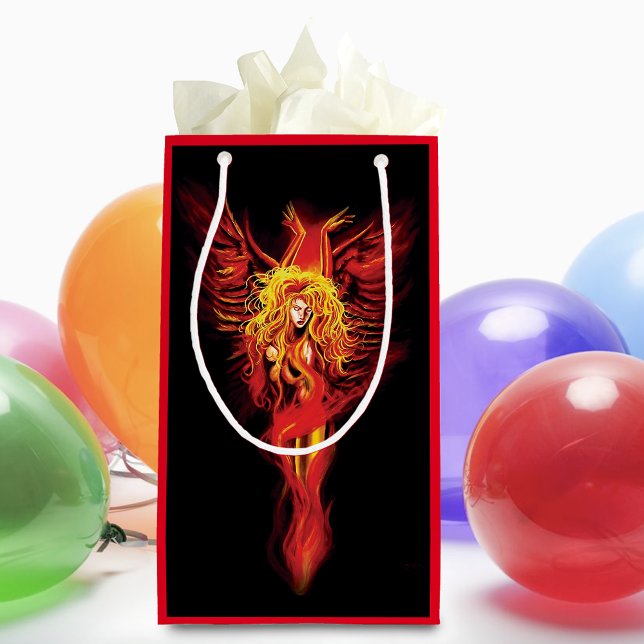 Fiery Red Fantasy Phoenix Woman Black Small Gift Bag (Creator Uploaded)