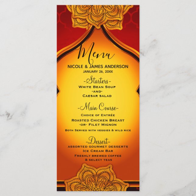 Fiery Red Gold Royal Mandala Indian Menu Marocain (Devant)