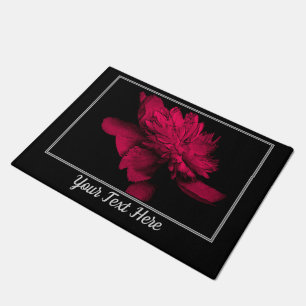 Fiery Red Peony Flower Personalized Doormat