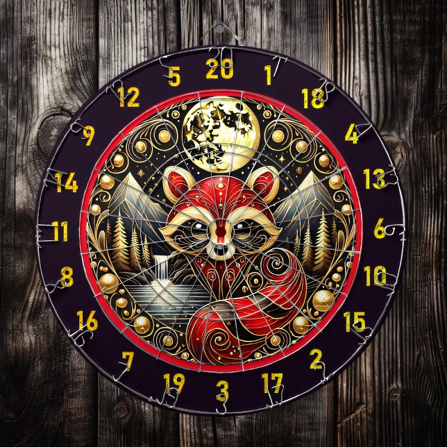 Fiery Red Raccoon Under Starry Sky Dartboard (Creator Uploaded)