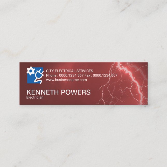 Fiery Red Sky Lightning Electrician Mini Business Card (Front)