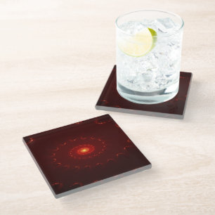 Fiery Red Sparkle Swirl Gradient Glass Coaster