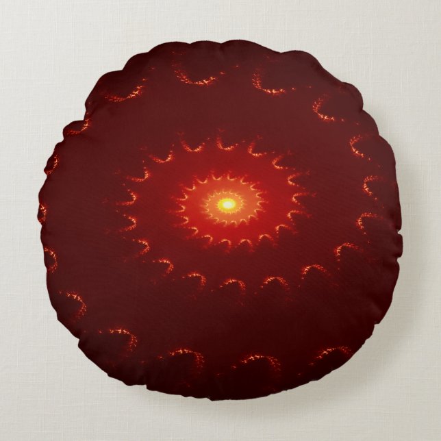 Fiery Red Sparkle Swirl Gradient Round Pillow (Front)