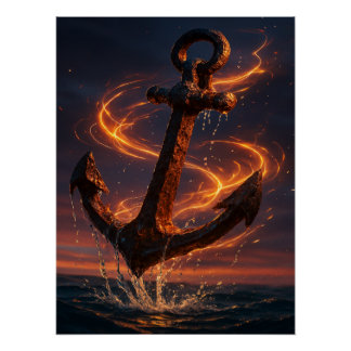 Fiery Rustic Anchor – Nautical Fantasy Wall Art