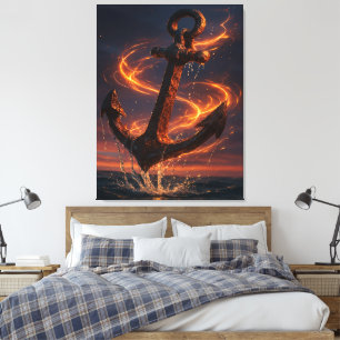 Fiery Rustic Anchor – Nautical Fantasy Wall Art