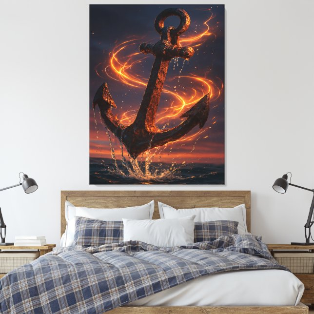 Fiery Rustic Anchor – Nautical Fantasy Wall Art (Insitu(Bedroom))