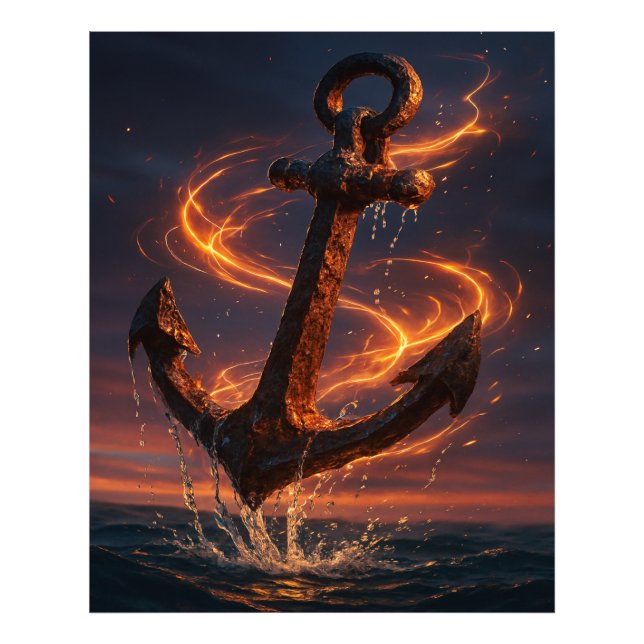 Fiery Rustic Anchor – Nautical Fantasy Wall Art (Front)