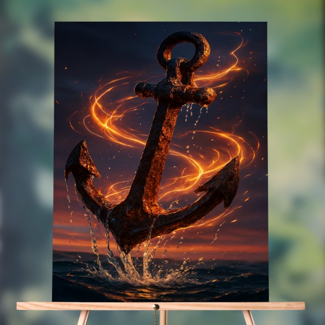 Fiery Rustic Anchor – Nautical Fantasy Wall Art Acrylic Sign (Neutral)