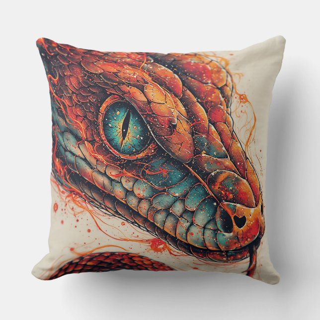 Fiery Serpent with Dynamic Energy Throw Pillow (Front)