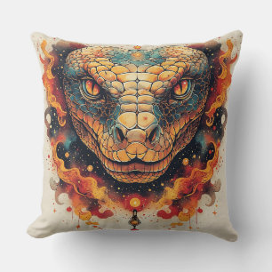 Fiery Serpent with Dynamic Energy Throw Pillow